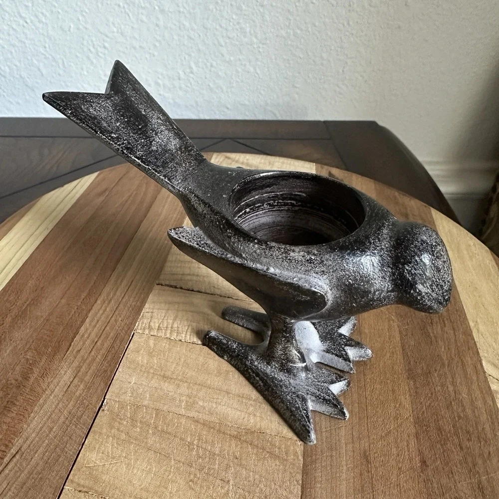 Vintage Pottery Barn Tea Light Bird Figurine Candle Holder 5.5 Inch Metal Rustic